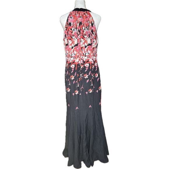 St. John Maxi Gown sz 8 Black Flamingo Print Halter Dress Floral Elegant party - Picture 2 of 12